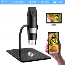 Wireless Digital Microscope, Mini Portable Handheld USB Microscope with 50x to 1000x Magnification, 8 LED Lights WiFi with Android, iPhone, iPad, Windows, Mac